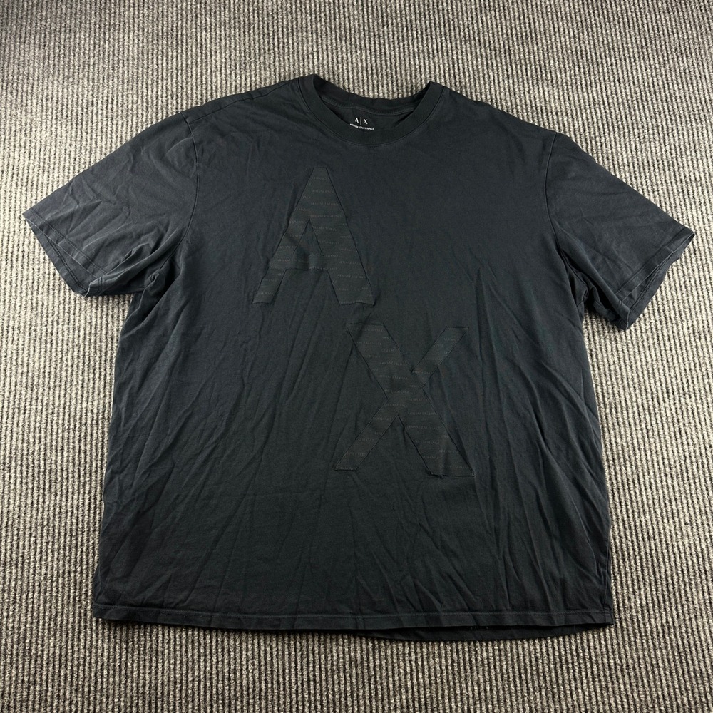 Armani Exchange Mens XXL Black Tonal Logo Patch Short Sleeve T-Shirt Tee